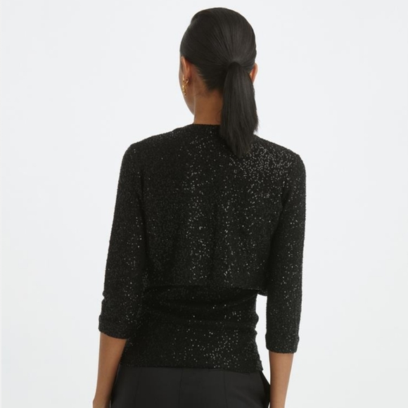 Oscar de la Renta Sequined Cropped Open Cardigan Bolero Size Medium Tan Gold - Picture 15 of 16